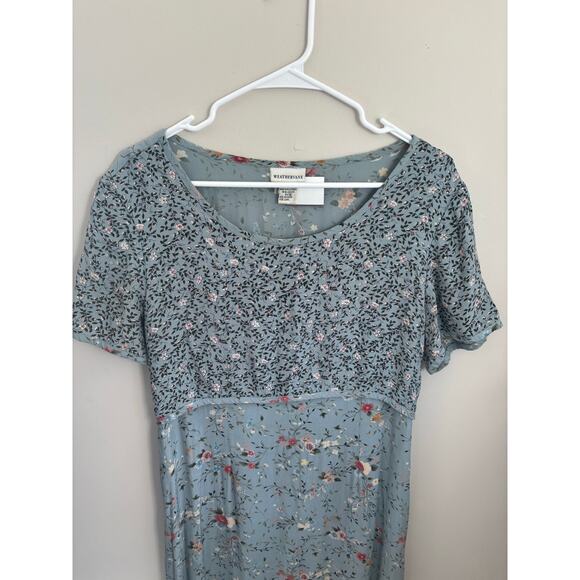 Vtg 90's Weathervane Blue Floral Maxi Dress Cottagecore Ethereal Peasant Fairy - Picture 2 of 9